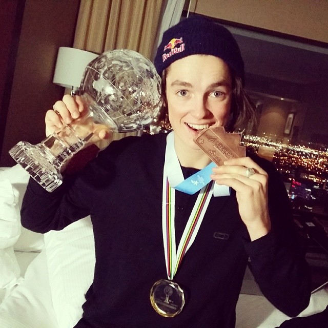 Scotty and his world champion Crystal Globe. Credit: Scotty James instagram