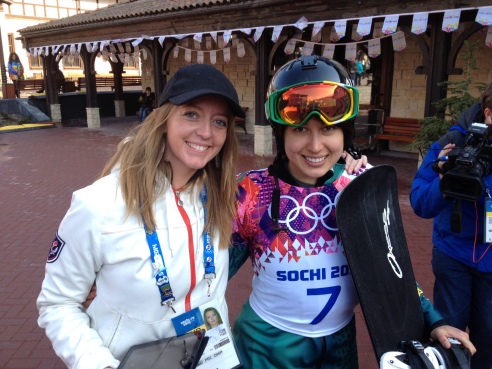 Natalie Peters & Belle Brockhoff after her SBX race in Sochi
