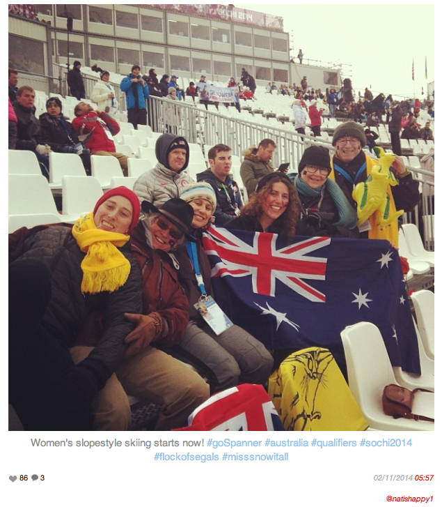 A flock of Segals at Sochi cheering on 'our Anna'. Photo credit: @natishappy1 instagram