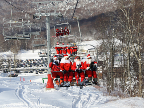 Dress up as Santa on Santa Skiing day at Bolton Valley and ski for free